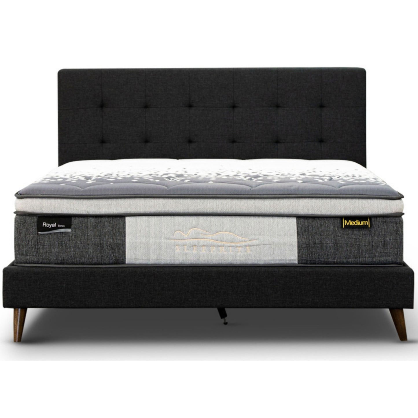 Volga Queen Bed Platform Frame Fabric Upholstered Mattress Base - Charcoal