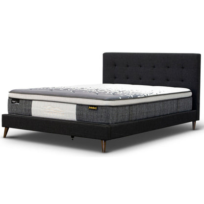 Volga Queen Bed Platform Frame Fabric Upholstered Mattress Base - Charcoal