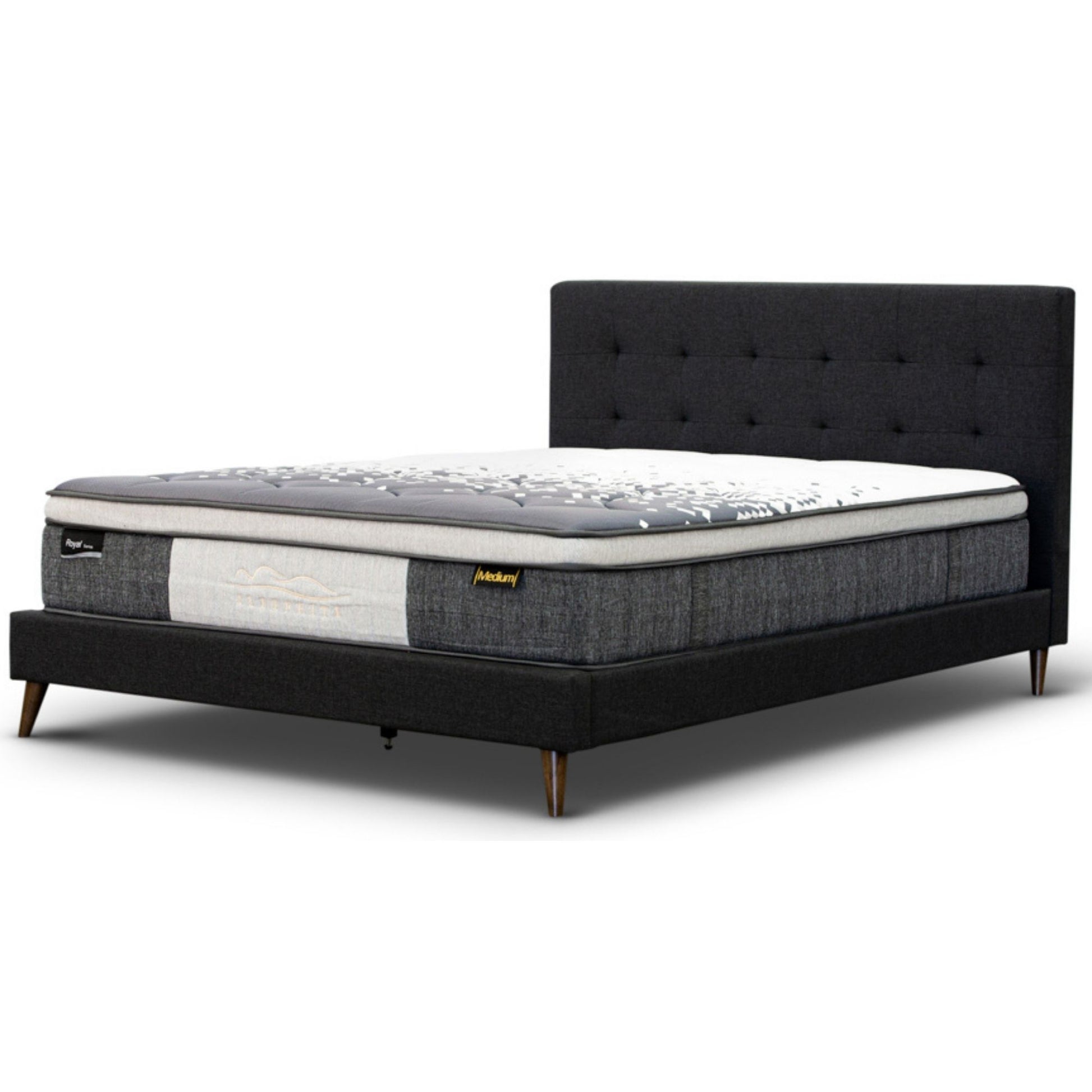 Perth Volga King Single Bed Frame - Charcoal Fabric Upholstered Platform Base