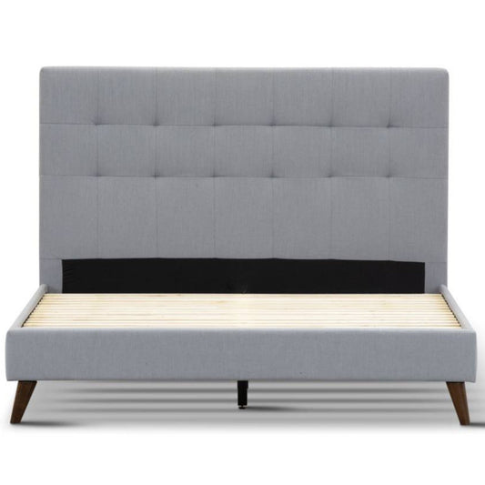 Volga King Single Bed Platform Frame Fabric Upholstered Mattress Base - Grey in Sydney