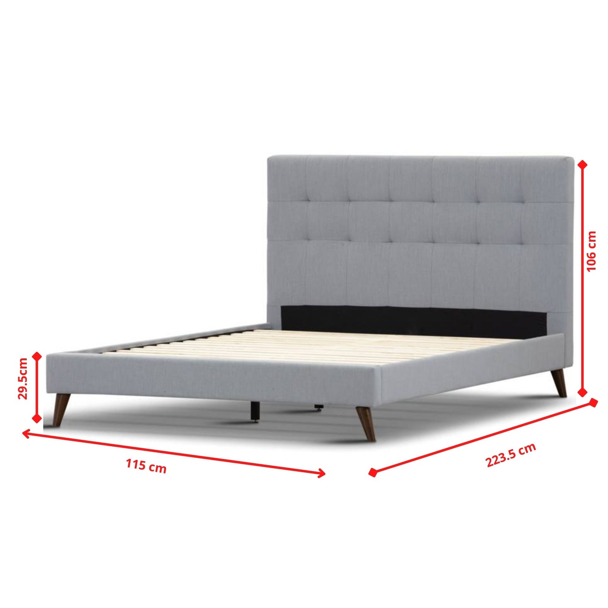 Australian King Single Bed Platform Frame - Grey Fabric Upholstered in Brisbane