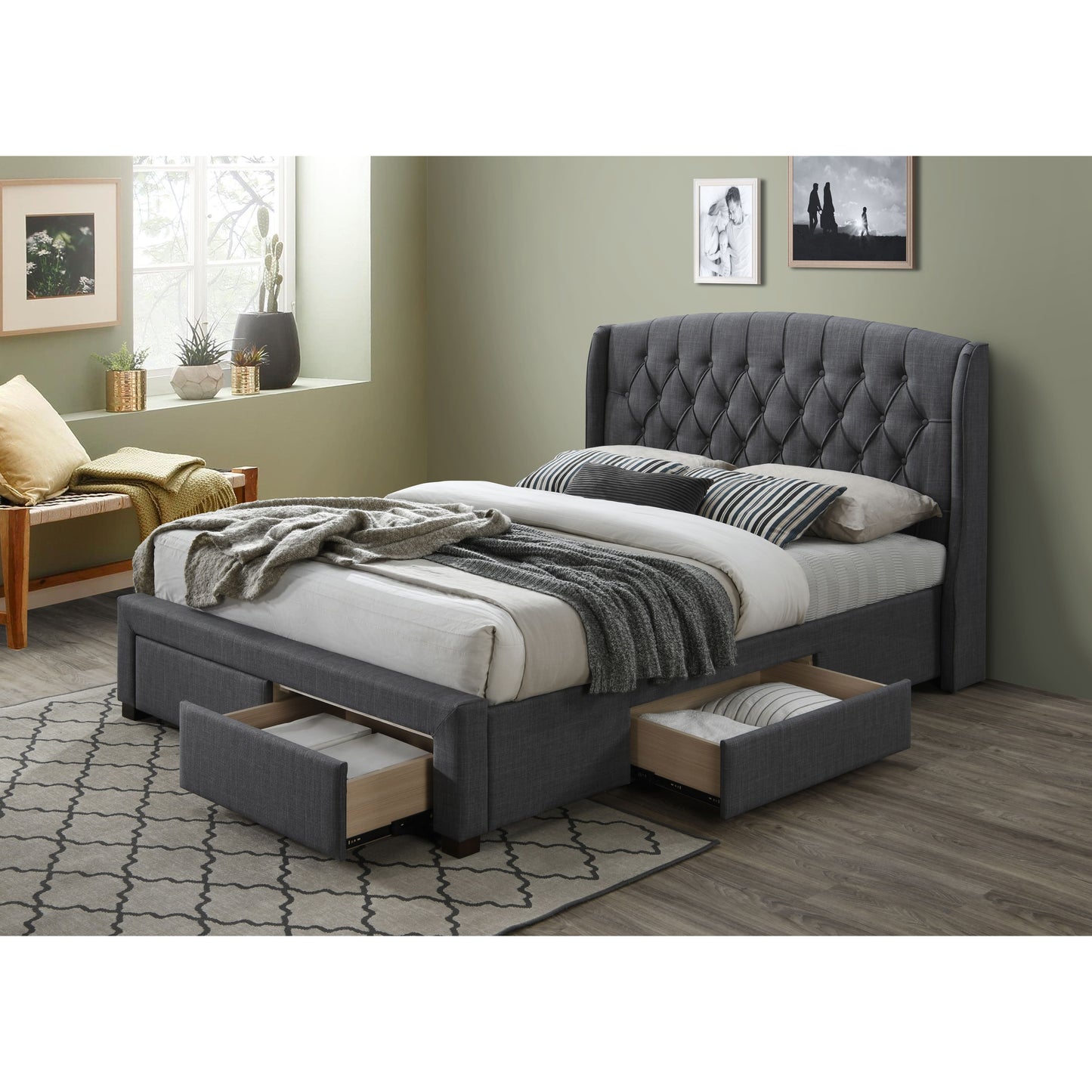 Honeydew King Size Bed Frame Timber Mattress Base With Storage Drawers - Grey