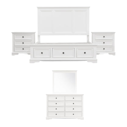 Celosia 5pc Queen Bed Frame Bedroom Suite Bedside Dresser Mirror Package - White