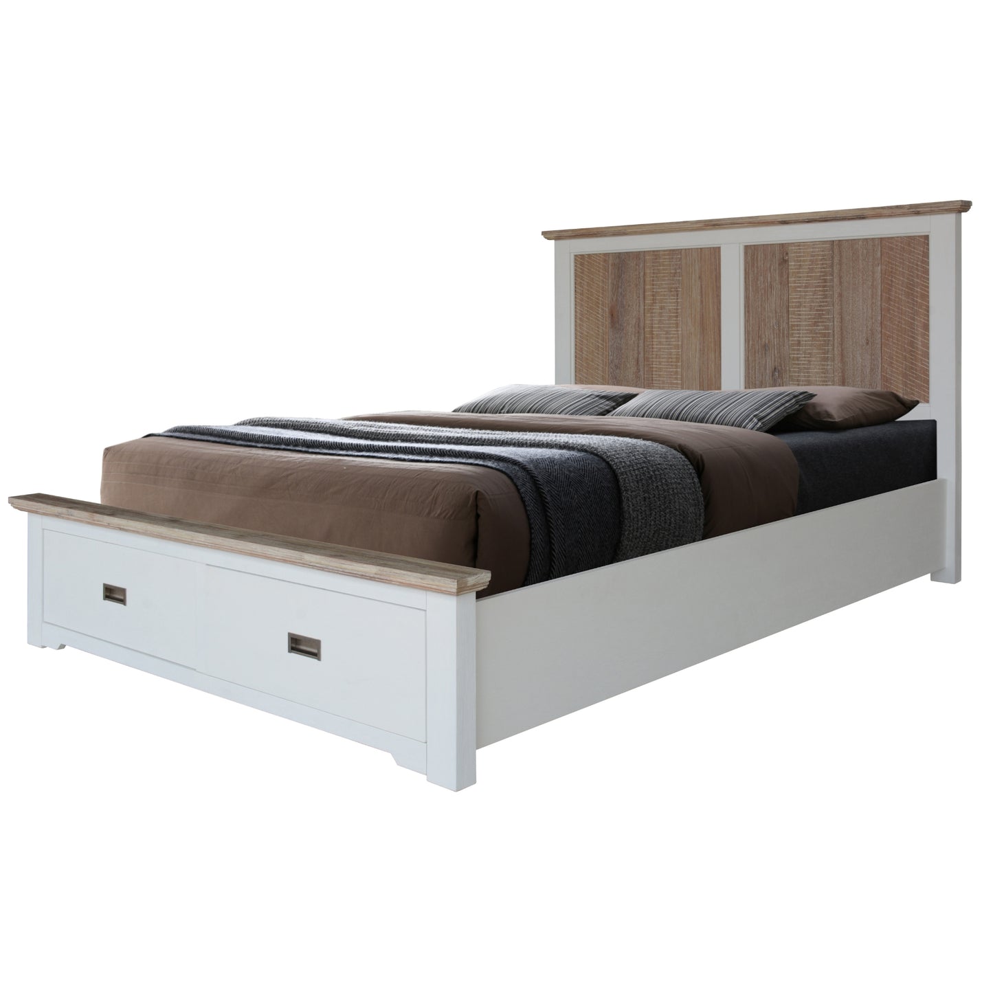 Fiona Bed Frame Queen Size Timber Mattress Base With Storage Drawers White Grey