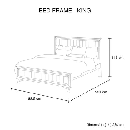 4 Pieces Bedroom Suite King Size Silver Brush in Acacia Wood Construction Bed, Bedside Table & Dresser