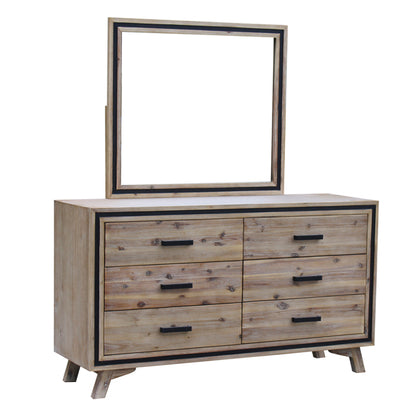 5 Pieces Bedroom Suite King Size Silver Brush in Acacia Wood Construction Bed, Bedside Table, Tallboy & Dresser