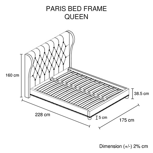 Bed Frame Queen Size in Grey Fabric Upholstered French Provincial High Bedhead