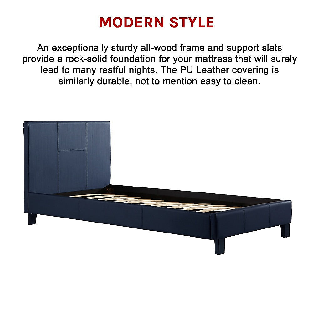 Single PU Leather Bed Frame Blue