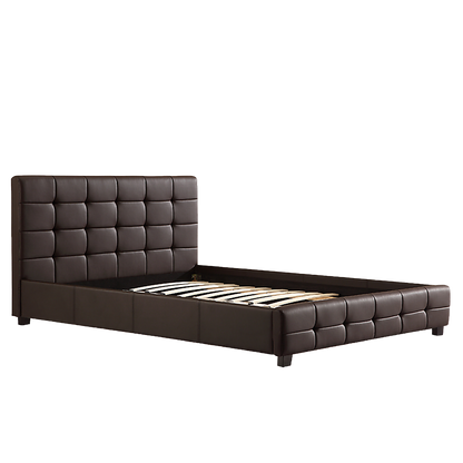 Double PU Leather Deluxe Bed Frame Brown