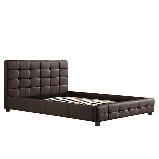 Double PU Leather Deluxe Bed Frame Brown