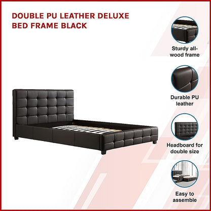 Double PU Leather Deluxe Bed Frame Black