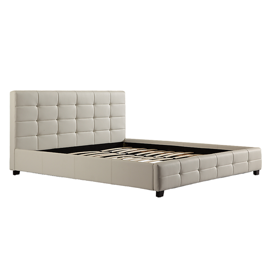 King PU Leather Deluxe Bed Frame White