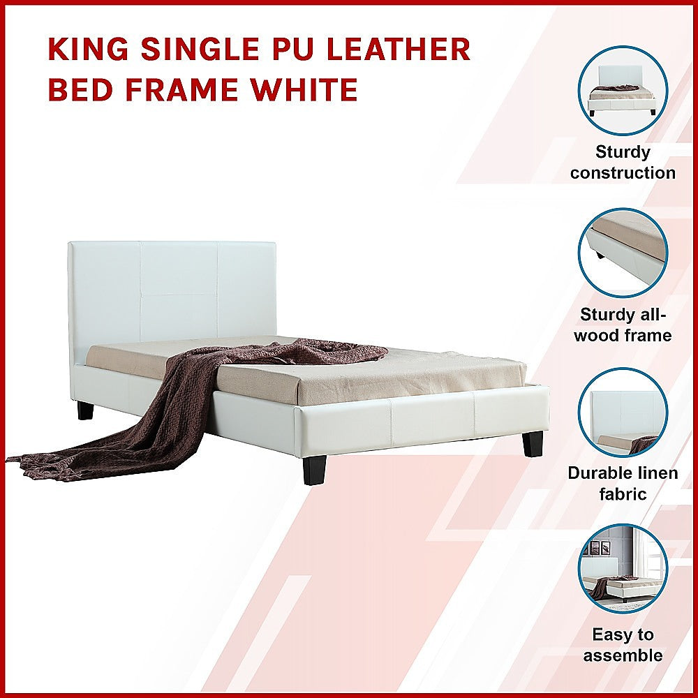 Australian King Single PU Leather Bed Frame - White in Brisbane