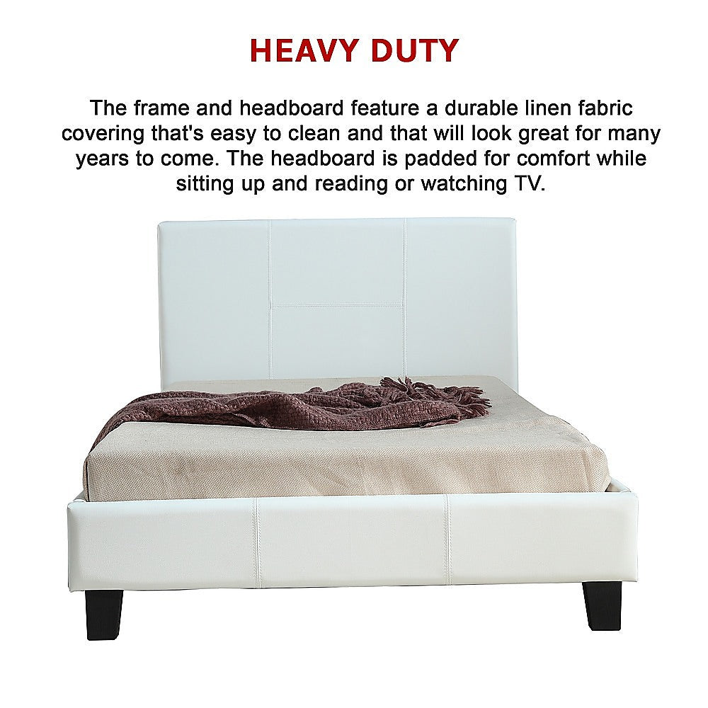 Melbourne King Single PU Leather Bed Frame - White Elegant Style