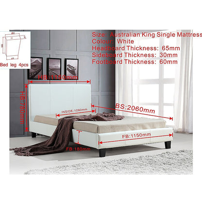 Brisbane King Single Bed Frame White - PU Leather Upholstery