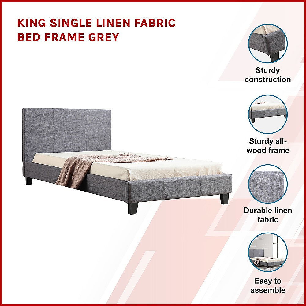 "Australia King Single Linen Fabric Bed Frame Grey – Elegant Neutral Shade for Any Bedroom"