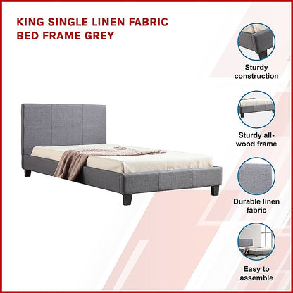 "Australia King Single Linen Fabric Bed Frame Grey – Elegant Neutral Shade for Any Bedroom"