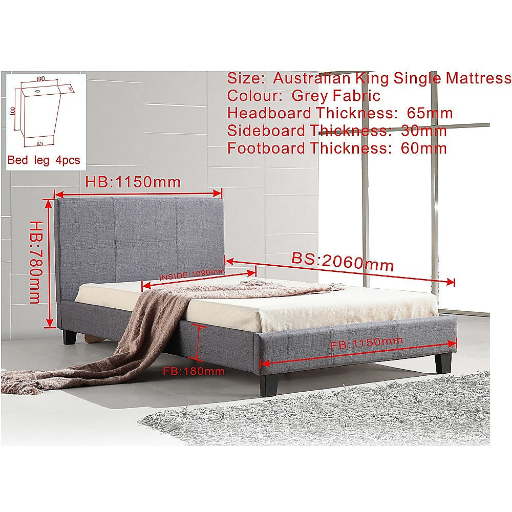 "Melbourne King Single Grey Linen Bed Frame – Elegant and Durable Fabric for Your Bedroom"