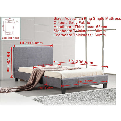 "Melbourne King Single Grey Linen Bed Frame – Elegant and Durable Fabric for Your Bedroom"