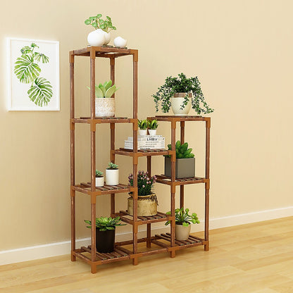 Indoor Outdoor Garden Plant Stand Planter Flower Pot Shelf Wooden Shelving - 9 Shelves