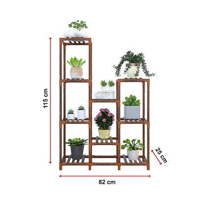 Indoor Outdoor Garden Plant Stand Planter Flower Pot Shelf Wooden Shelving - 9 Shelves