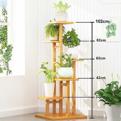 5 Tiers Vertical Bamboo Plant Stand Staged Flower Shelf Rack Outdoor Garden