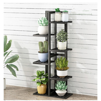 6 Tiers Vertical Bamboo Plant Stand Staged Flower Shelf Rack Outdoor Garden