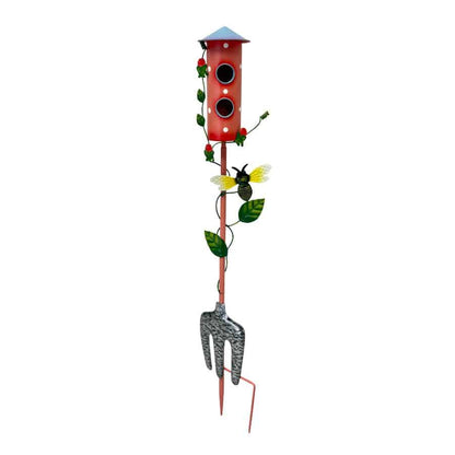 Colourful Birdhouse Stake w Gardenfork 91cm