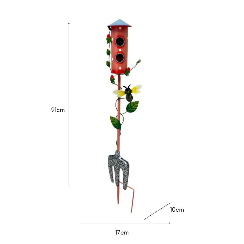 Colourful Birdhouse Stake w Gardenfork 91cm