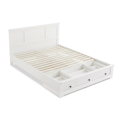 Margaux White Coastal Lifestyle Bedframe with Storage Drawers Queen