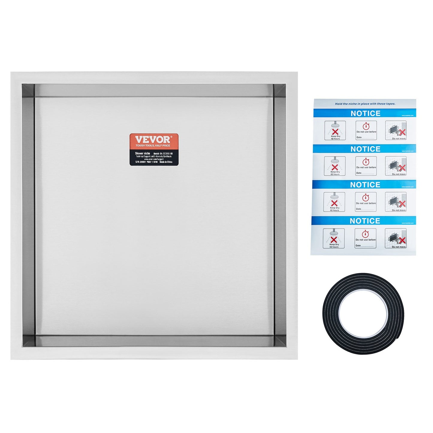 33.02 x 33.02 cm No Tile Shower Niche 304 Stainless Steel, Wall-Inserted Niche Recessed Double Shelves, Sealed Waterproof Rust-Resistant Modern Niche for Shower Bathroom Soap Storage, Silver