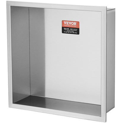 33.02 x 33.02 cm No Tile Shower Niche 304 Stainless Steel, Wall-Inserted Niche Recessed Double Shelves, Sealed Waterproof Rust-Resistant Modern Niche for Shower Bathroom Soap Storage, Silver