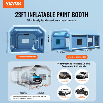 Inflatable Paint Booth 23x13.1x9ft Inflatable Spray Booth 750W+480W Blower