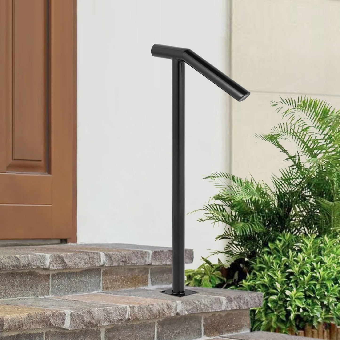 Single Post 1-2, Black Steel Railing 441LBS Capacity Baking Varnish Iron Stairs Stylish Handrails for Outdoor Steps with Expansion Bolts & Drill Bit