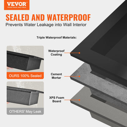 Shower Niche Ready for Tile 40.64 x 60.96 cm, 16 x 24 inch Double Shelf Organizer, Square Corners Wall-inserted Niche Recessed, Sealed Protection Modern Soap Storage Niche for Shower Bathroom, Black