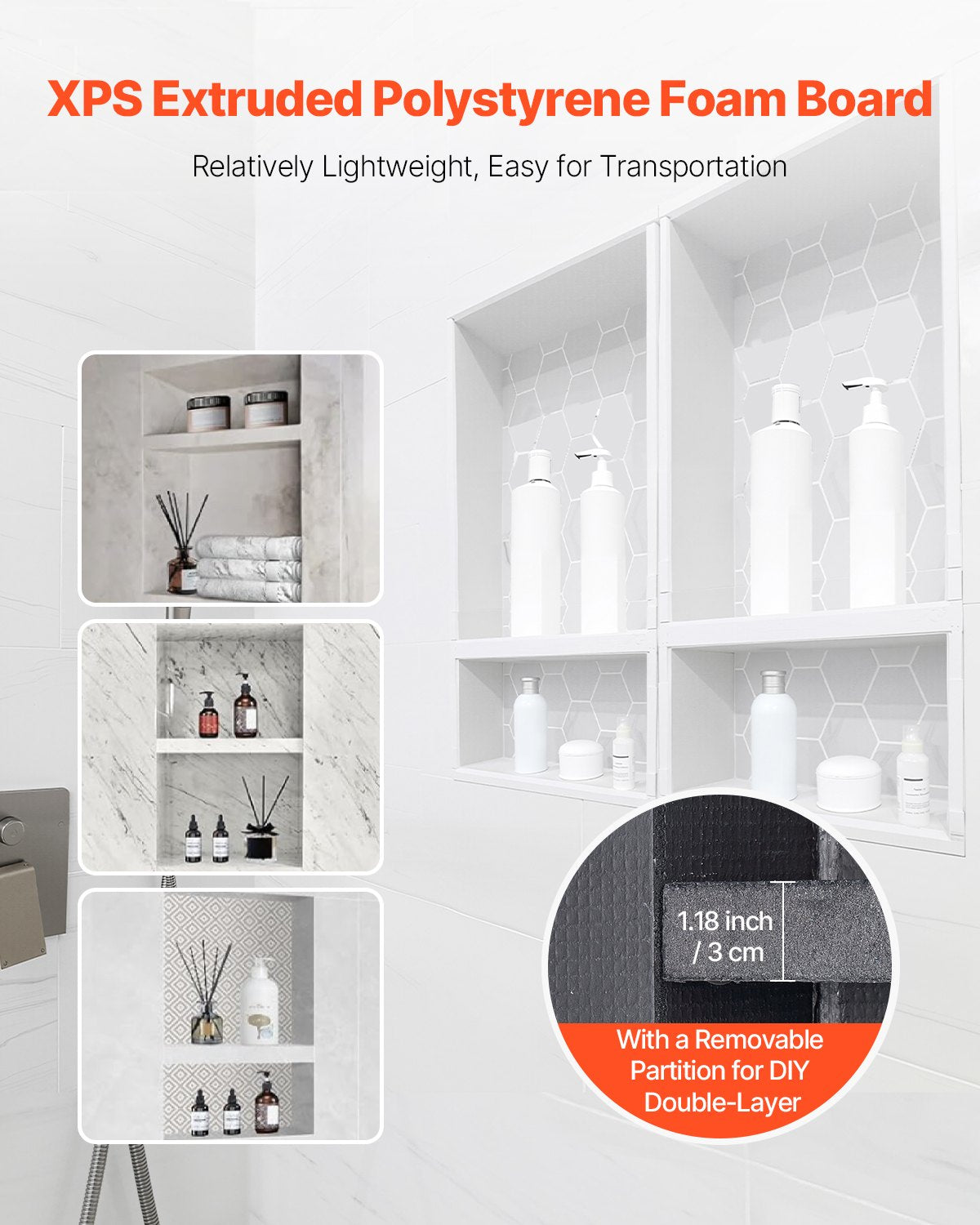 Shower Niche 40.6 x 81.3 + 40.6 x 81.3 cm Recessed Wall Shelf Bathroom