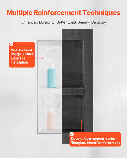 Shower Niche 40.6 x 81.3 + 40.6 x 81.3 cm Recessed Wall Shelf Bathroom