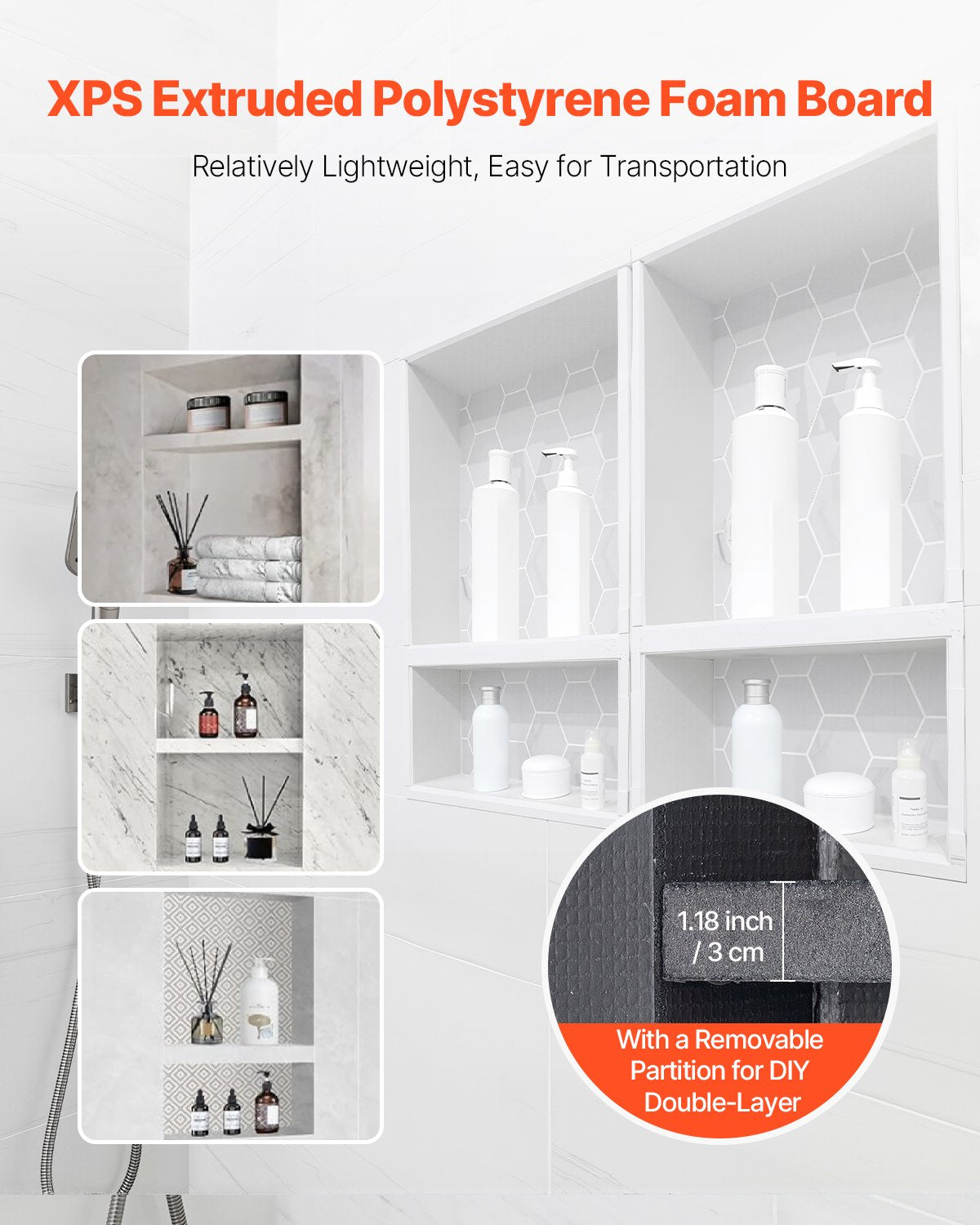 Shower Niche 40.6 x 61+40.6 x 61 cm Recessed Wall Organizer Bathroom