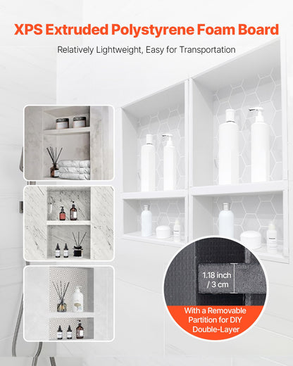 Shower Niche 40.6 x 61+40.6 x 61 cm Recessed Wall Organizer Bathroom