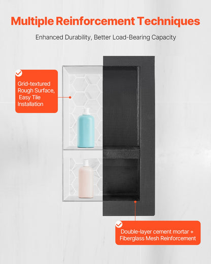 Shower Niche 40.6 x 61+40.6 x 61 cm Recessed Wall Organizer Bathroom
