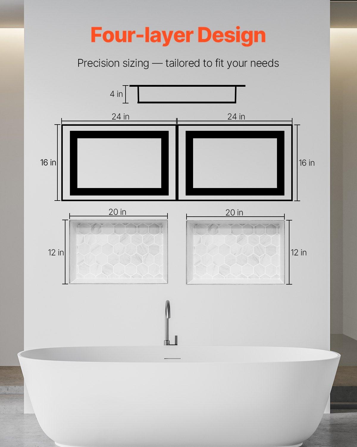 Shower Niche 40.6 x 61+40.6 x 61 cm Recessed Wall Organizer Bathroom