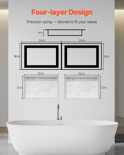 Shower Niche 40.6 x 61+40.6 x 61 cm Recessed Wall Organizer Bathroom