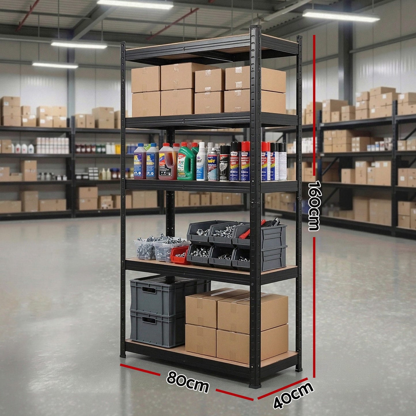 Giantz Garage Shelving 1.6X0.8m Warehouse Shelves Storage Rack Pallet Racking Black