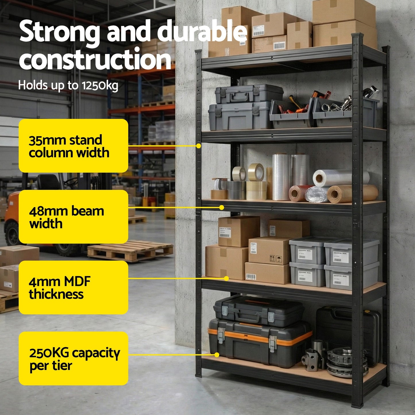 Giantz Garage Shelving 1.6X0.8m Warehouse Shelves Storage Rack Pallet Racking Black