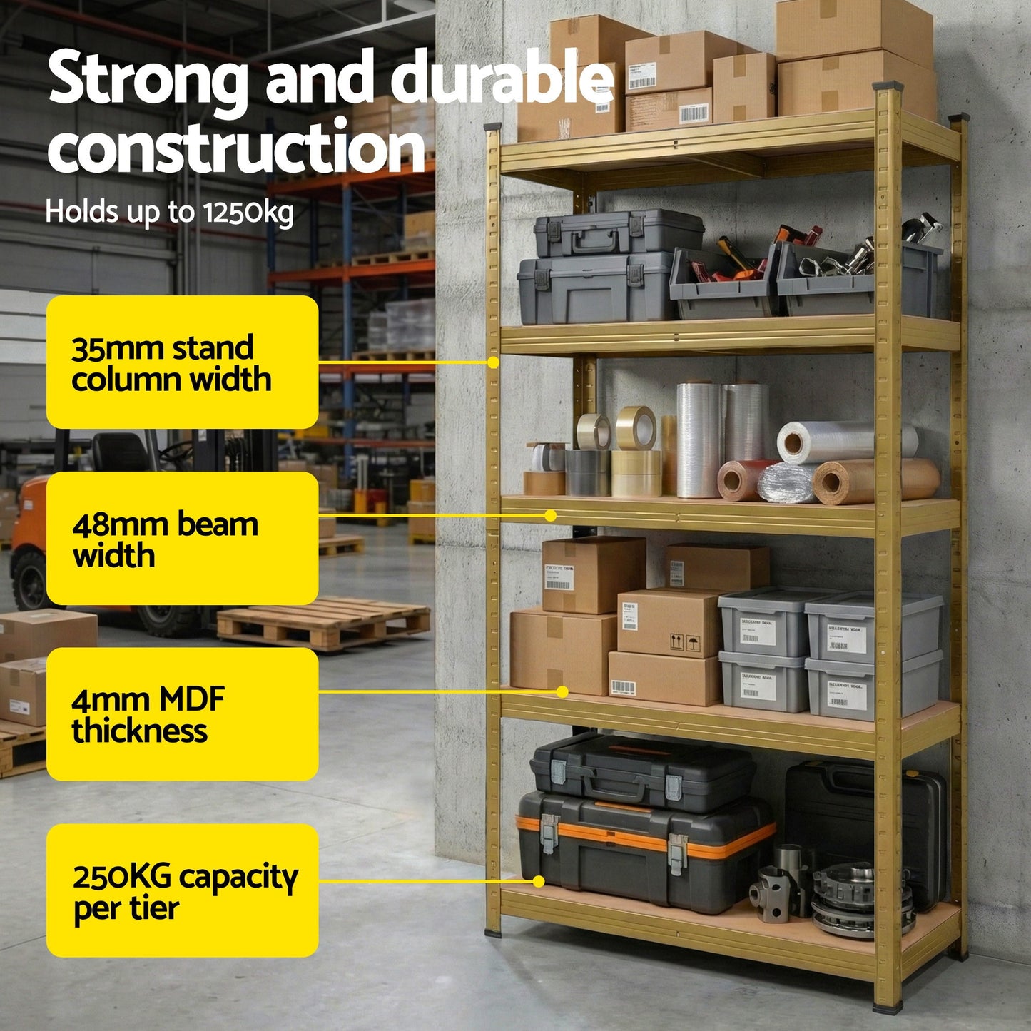 Giantz Garage Shelving 1.6X0.8m Warehouse Shelves Storage Rack Pallet Racking Yellow