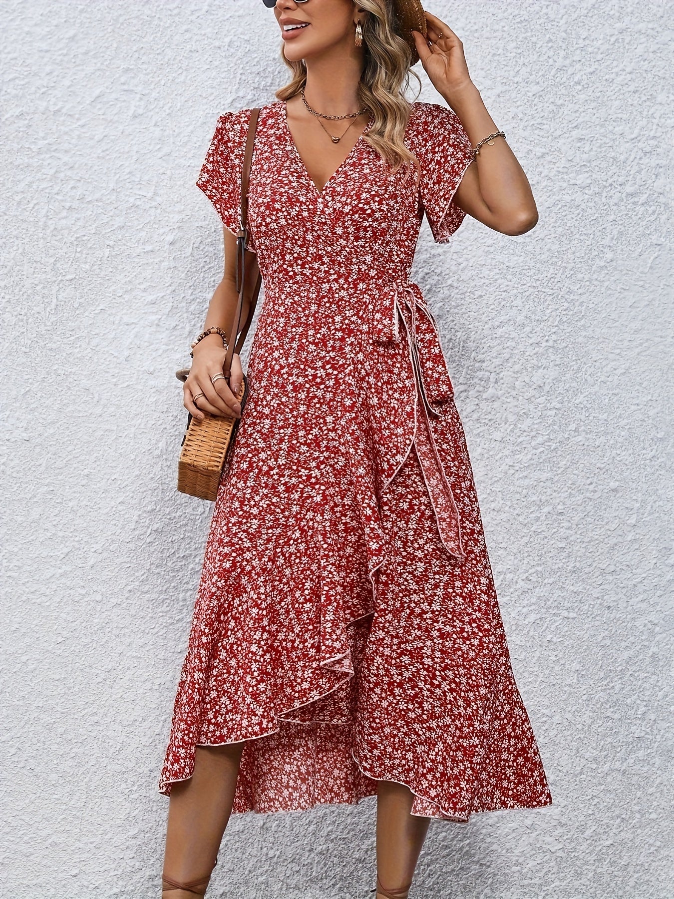 Rosy™ Floral Print Neck Tied Spring Summer Dress