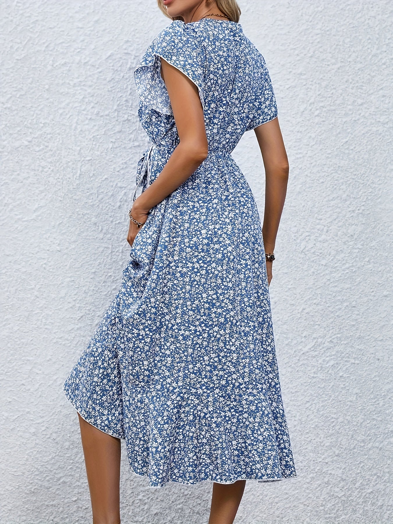 Rosy™ Floral Print Neck Tied Spring Summer Dress