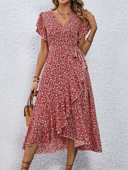 Rosy™ Floral Print Neck Tied Spring Summer Dress