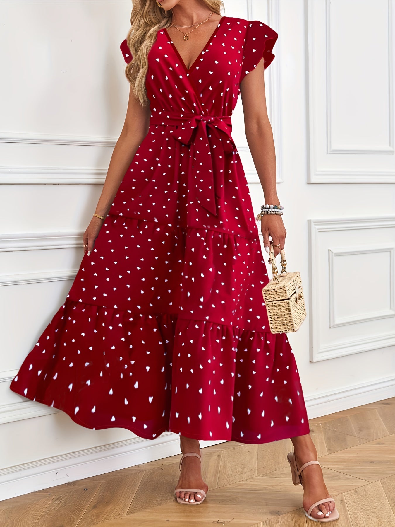 Isabella™ Elegant Heart Print Neck Dress