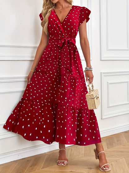 Isabella™ Elegant Heart Print Neck Dress